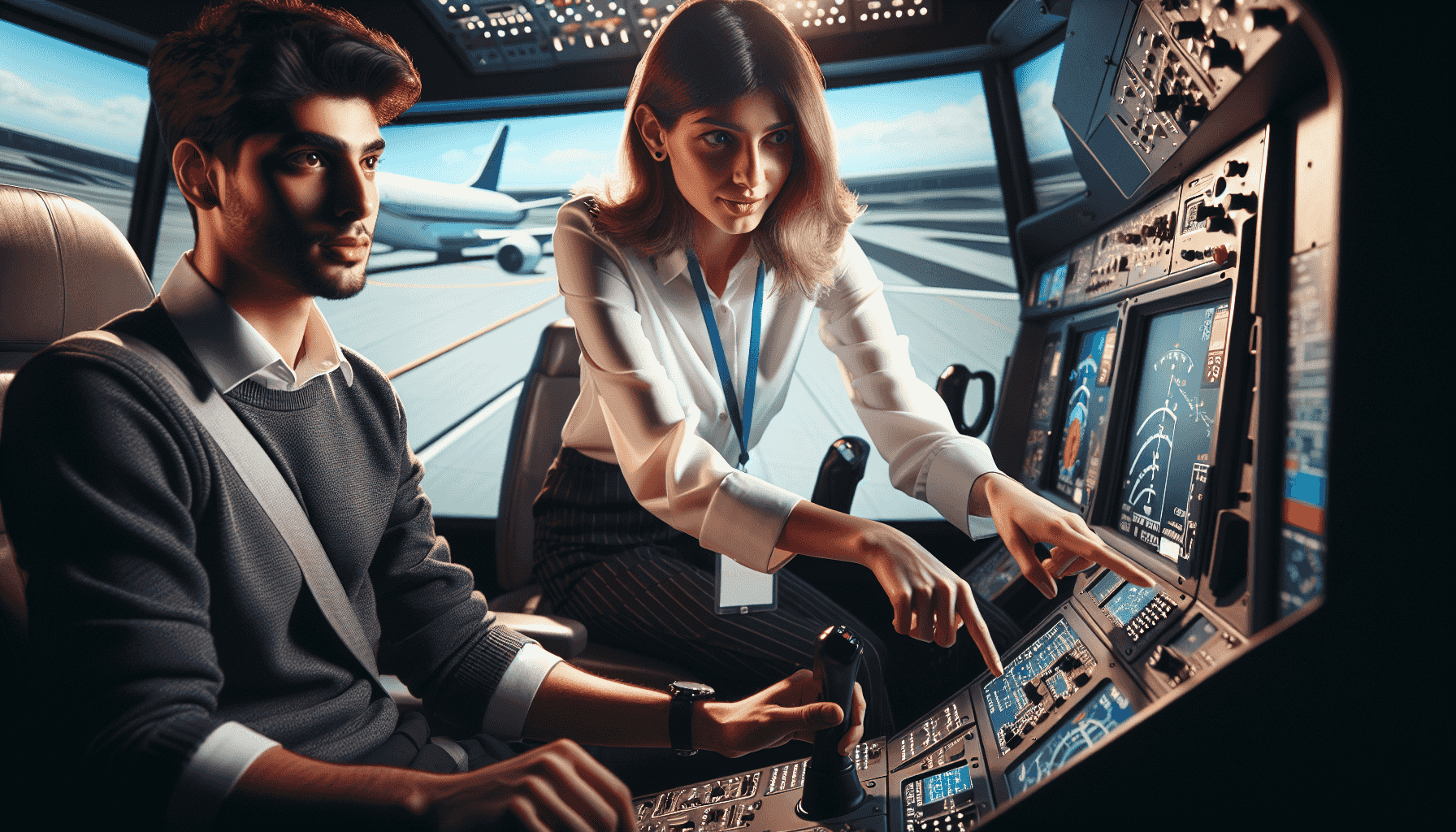 Instructor with student in simulator