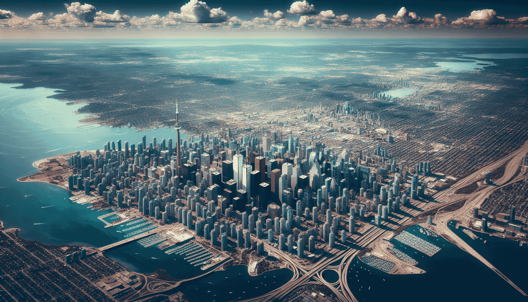Toronto skyline from aircraft